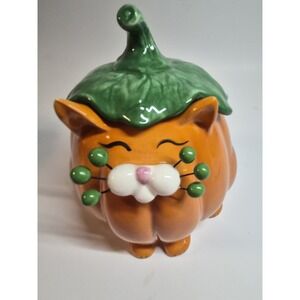 Whisker cat pumpkin home decor snack jar new